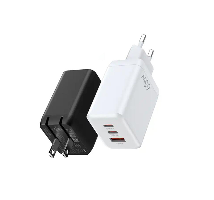 PD Charger 65W GaN Fast Charger 3 Ports Dual Type C USB Adapter Charger with US EU UK AU plug